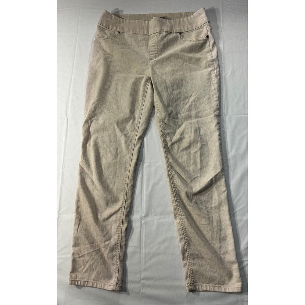 Chicos Beige Tan Pull On Slim Leg Stretch Pants Size 1 M Medium
